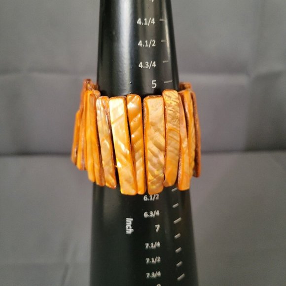 Womens Orange Dyed Mother Of Pearl Wide Bangle Fashion Bracelet Stretchable 6 in - Picture 5 of 5
